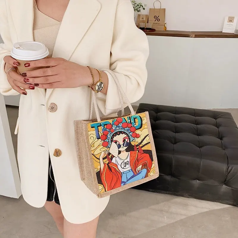 

Chinese Style Canvas Tote Bags for Women Summer Aesthetic Graphic Shopping Bag Female Casual Harajuku Vintage Handbags