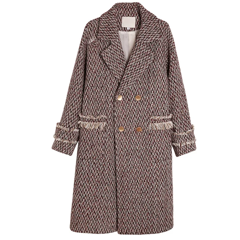 Зимнее новое длинное плотное шерстяное пальто модное свободное Шерстяное