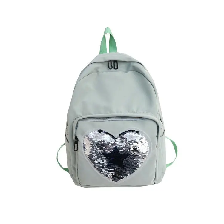 

College style sweet girl personality sequined love backpack small fresh and versatile solid color student school bag