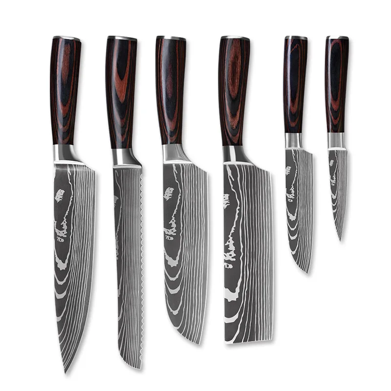

3/4/5/6/8/9Psc/set Stainless Steel Damascus Pattern Chef Knives Set Kitchen Knife Set Butcher Boning Knife Vegetable Knives