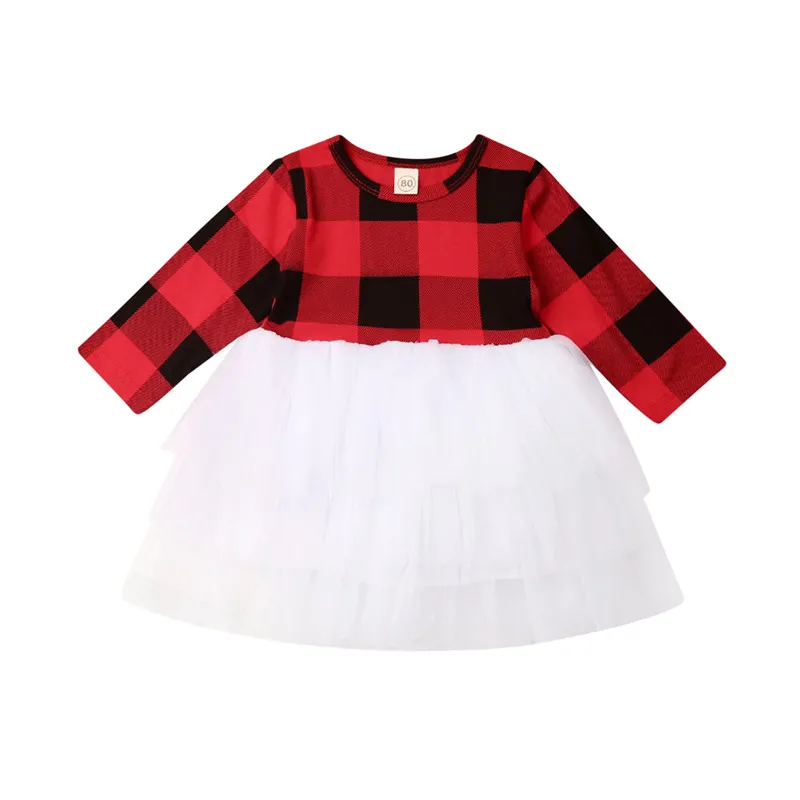 pudcoco Christmas Plaids Tulle Ball Gown Dresses Fashion Long sleeve Princess Wedding Birthday Dress For Baby Kid Girl 1-5 Years | Детская