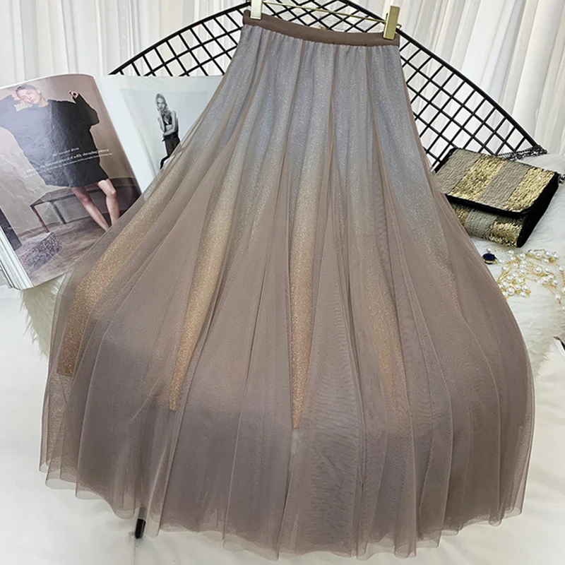 Женская плиссированная юбка TIGENA длинная из тюля макси с высокой талией для