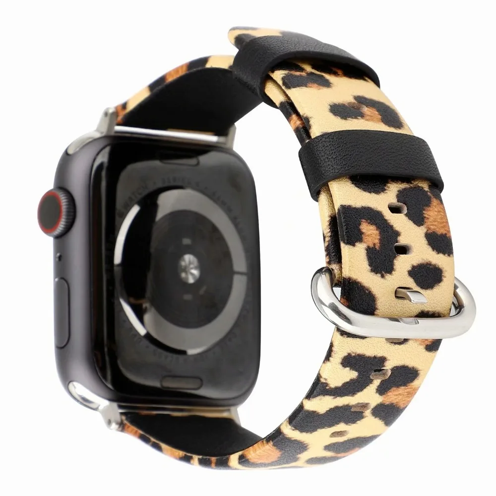 Ремешок кожаный с леопардовым принтом для Apple Watch 4 5 Band 44/40 мм сменный Браслет iwatch