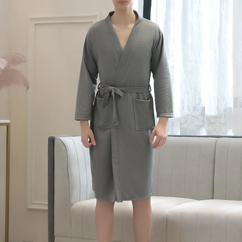 Мужской модный халат мягкое Впитывающее легкое длинное кимоно мужской вафельный