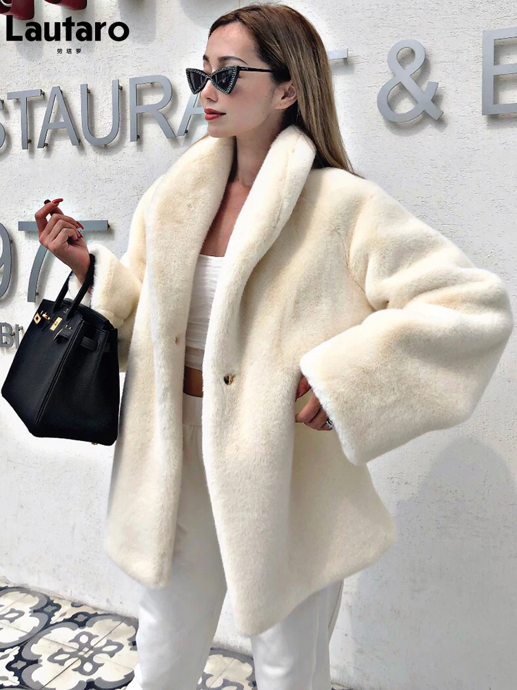 Lautaro зимняя белая негабаритная теплая куртка из искусственного меха для женщин с