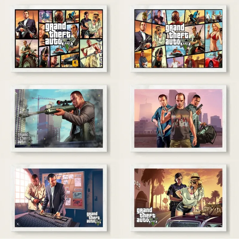 

Hot Game Cover Grand Theft Auto 5 GTA Hot Video Game Art Canvas Painting Poster and Print Wall Art Pictures for Living Room