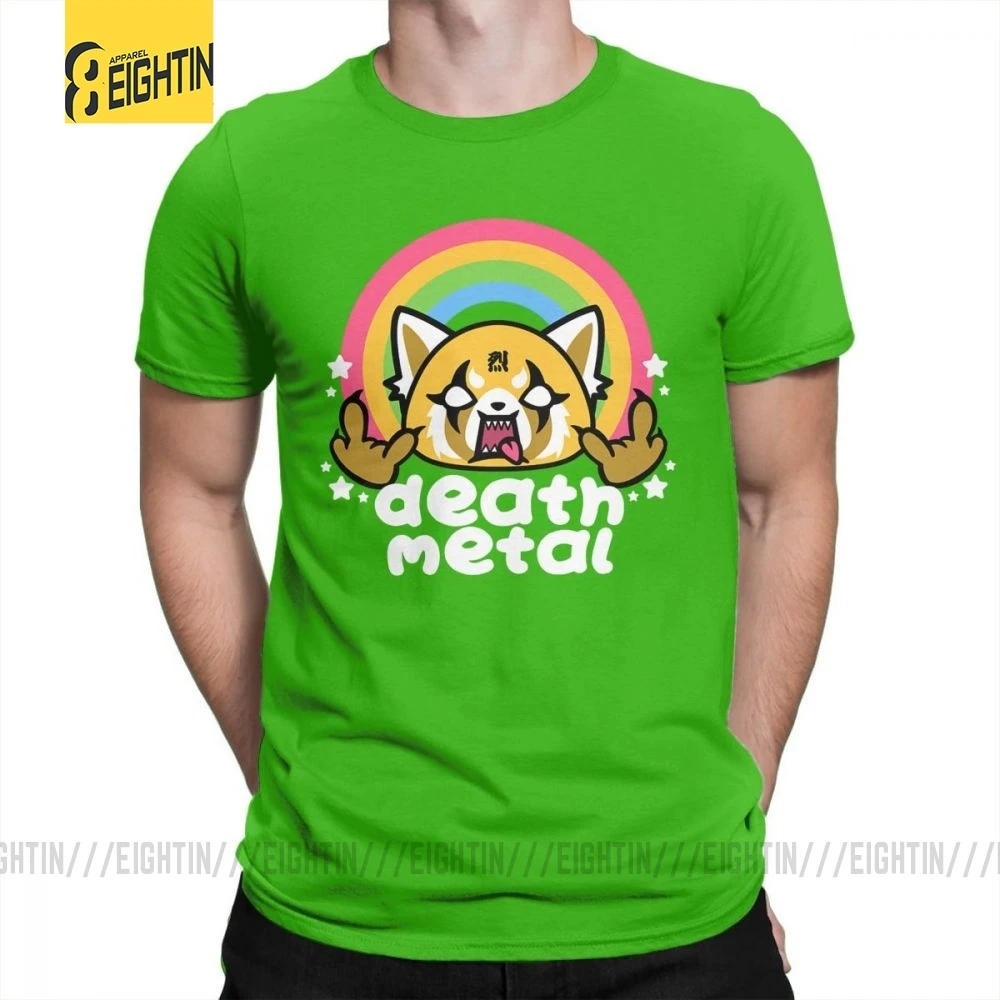Зеленый Death Metal Aggretsuko aggression Retsuko, футболки из хлопка, Мужская одежда, футболки с коротким рукавом, футболки большого размера с рисунком - Цвет: Зеленый