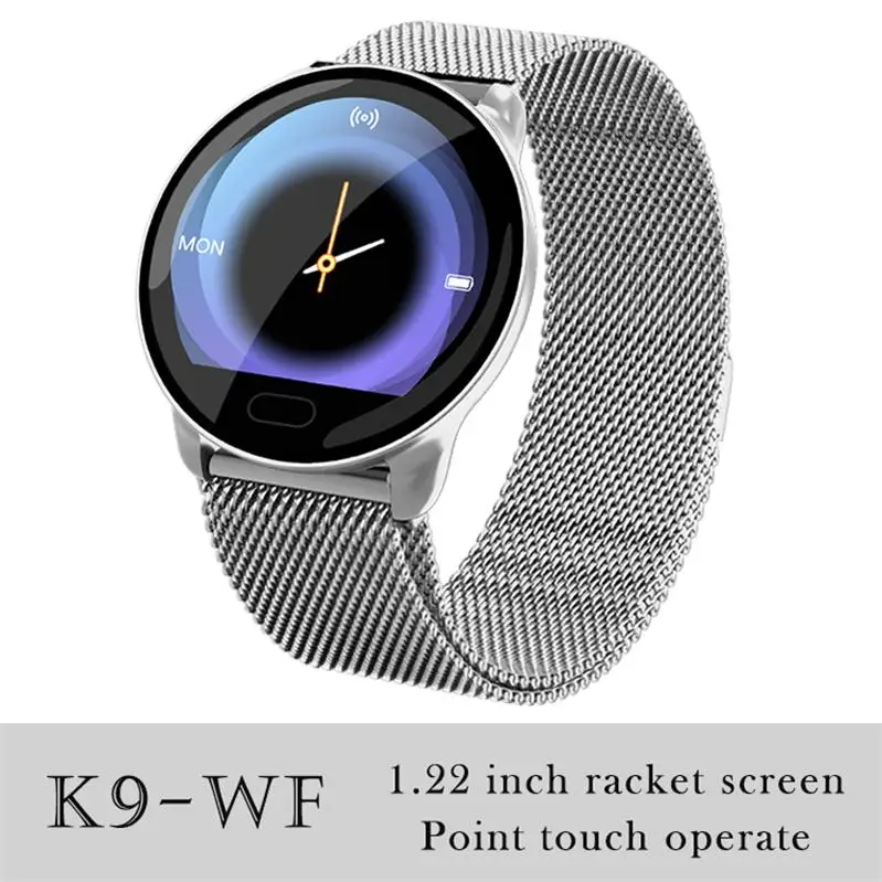 K9 Silver steel 696 K9-WF, полный педометр с сенсорным управлением, Смарт-часы, фитнес-трекер, монитор сердечного ритма, кровяное давление, Смарт-часы, смарт-браслет - Цвет: K9 Silver steel