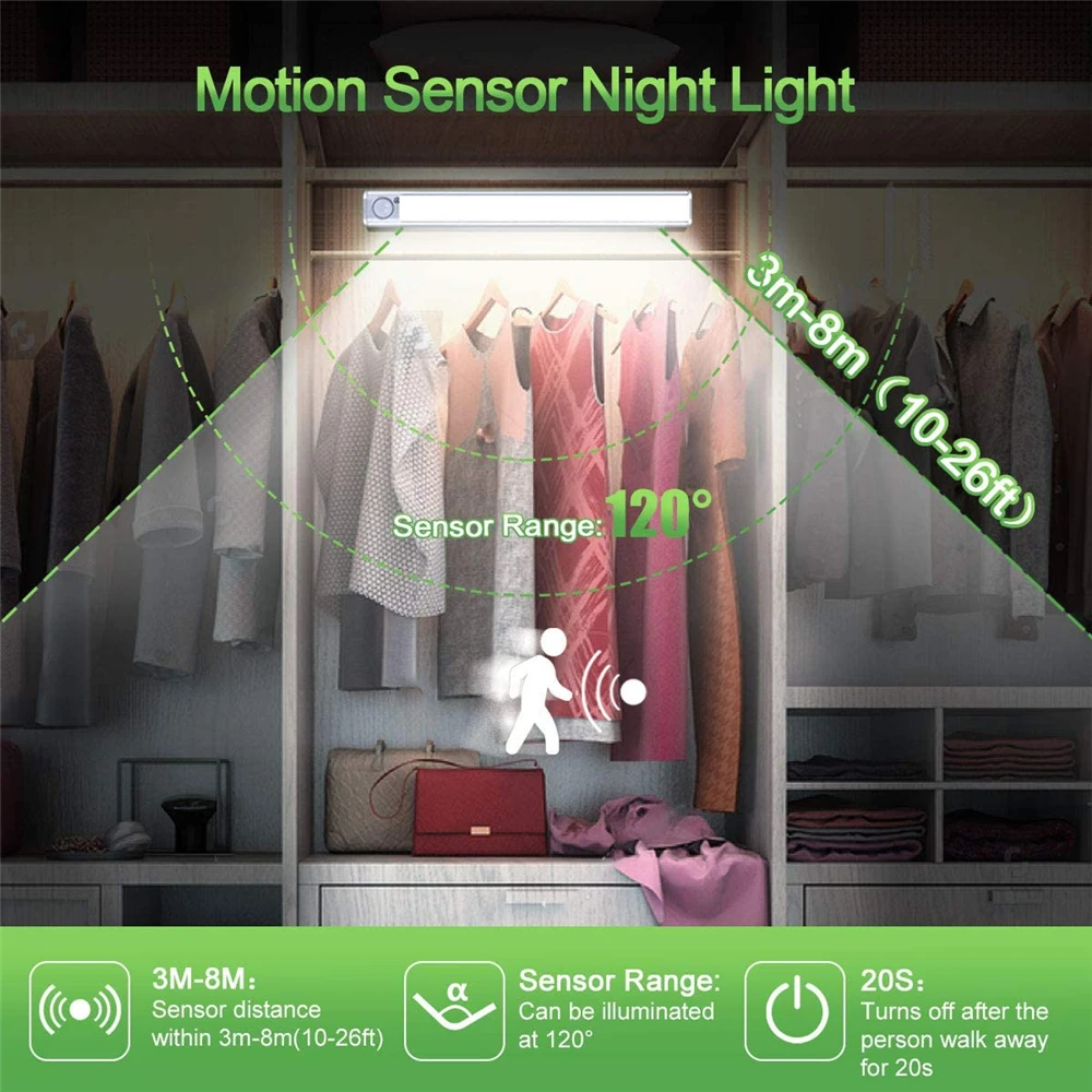 160 led motion sensor closet light usb rechargeable under cabinet lights wireless night lamp for kitchen wardrobe cupboard light free global shipping