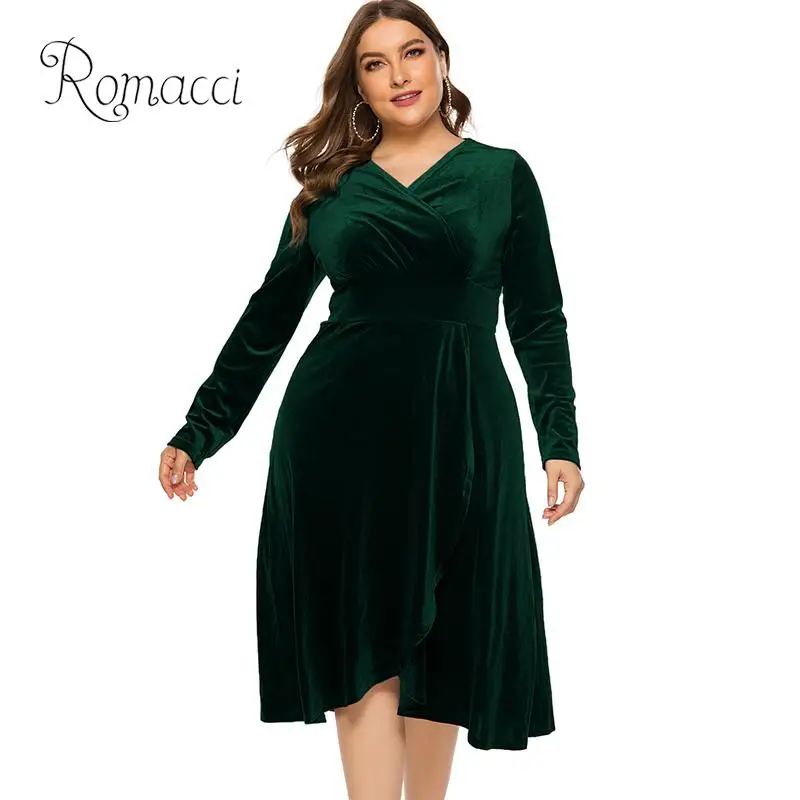Romacci для женщин Большие размеры платье Вечерние кроссовер v-образный вырез с