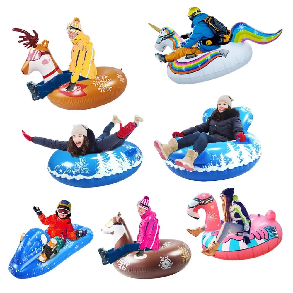 Giant Flamingo Unicorn PVC inflated Snow Sled Unicorn Winter Snow Tube Board Inflatable Sled Skiing Toys Pool Float Adult Child