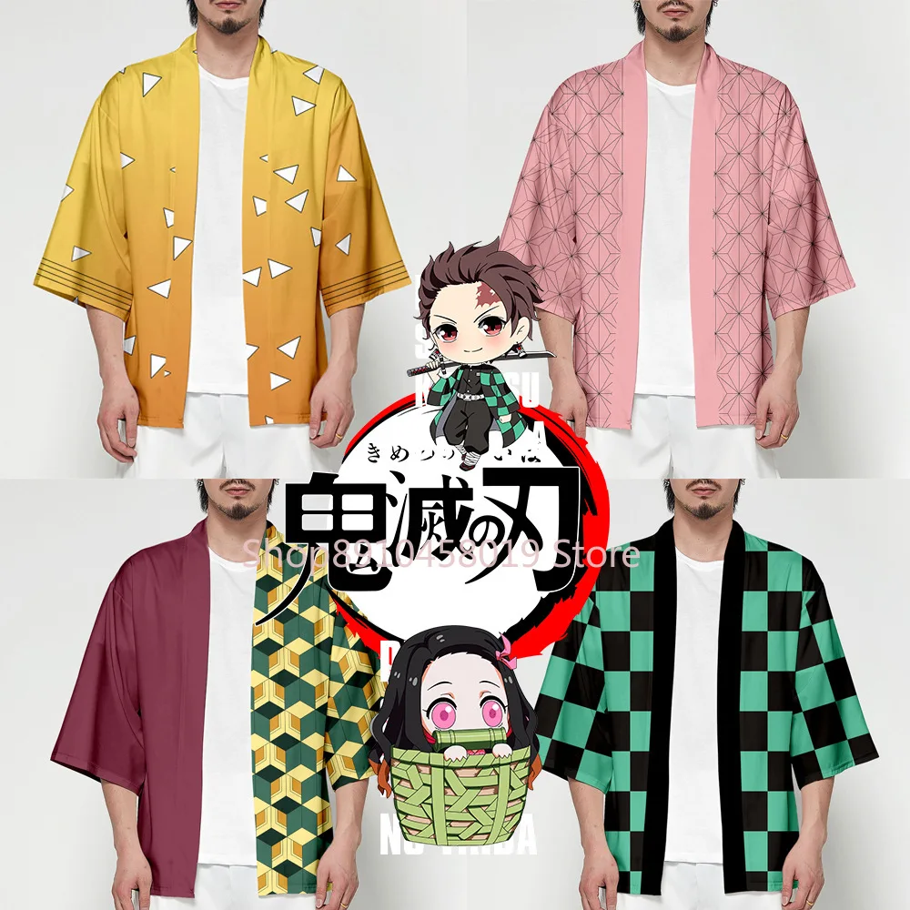

Кимоно для мужчин и женщин, японское аниме кимоно с 3D принтом, рассекающий демонов, хаори, юката, летняя повседневная крутая уличная одежда, ...