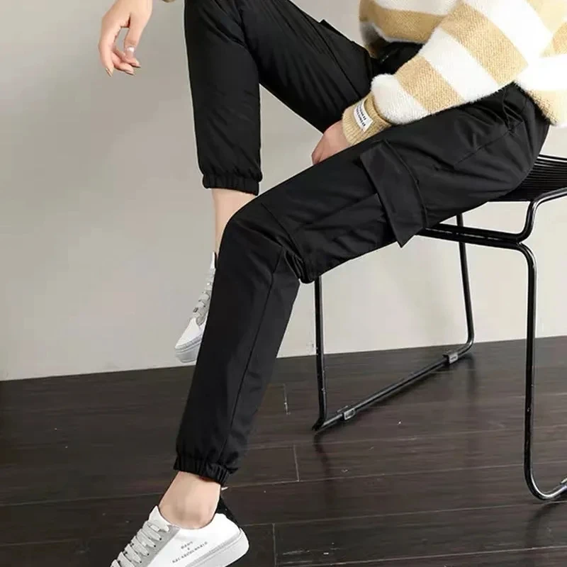 

streetwear thicken Cargo Pants Female Casual Ankle-Length Beam feet pants Baggy Tactical Slim Elastic waist Overalls Pants Jogge