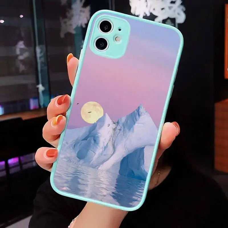 

Moon starry skycreative illustration Phone Case For iPhone 12 11 Mini Pro XR XS Max 7 8 Plus X Matte transparent blue Back Cover