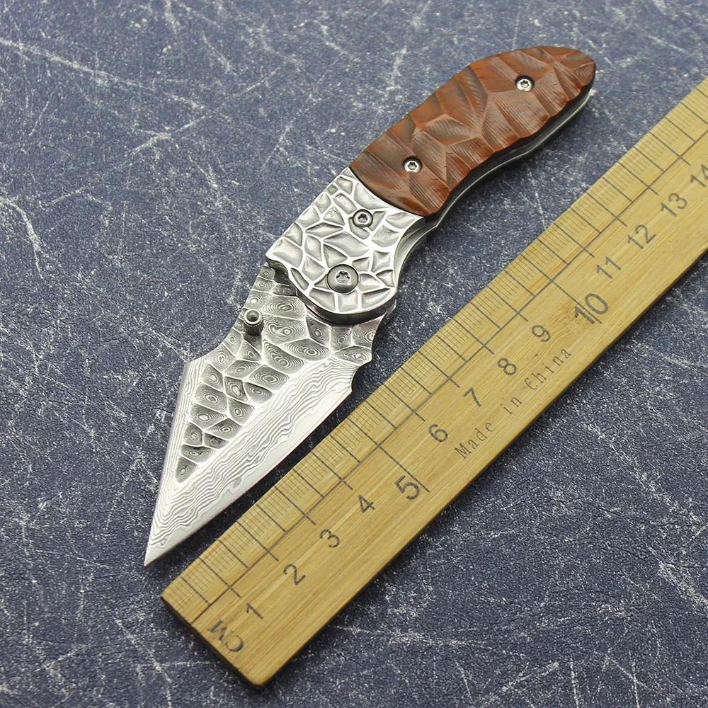 

Outdoor Camping Survival Mountaineering Hunting Self-Defense Damascus Steel Particle Dalbergia Wood Handle EDC Utility Knife
