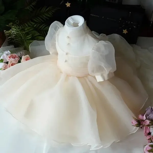 

Toddler Girl Princess Dresses Champagne Baby Girl Dress For 1 Year Birthday Gown Christening Infant Party Clothes Baby Vestidos