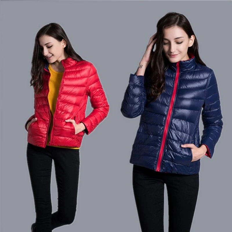 Женский Двухсторонний пуховик легкая Двухсторонняя куртка с перьями парка 2020 |