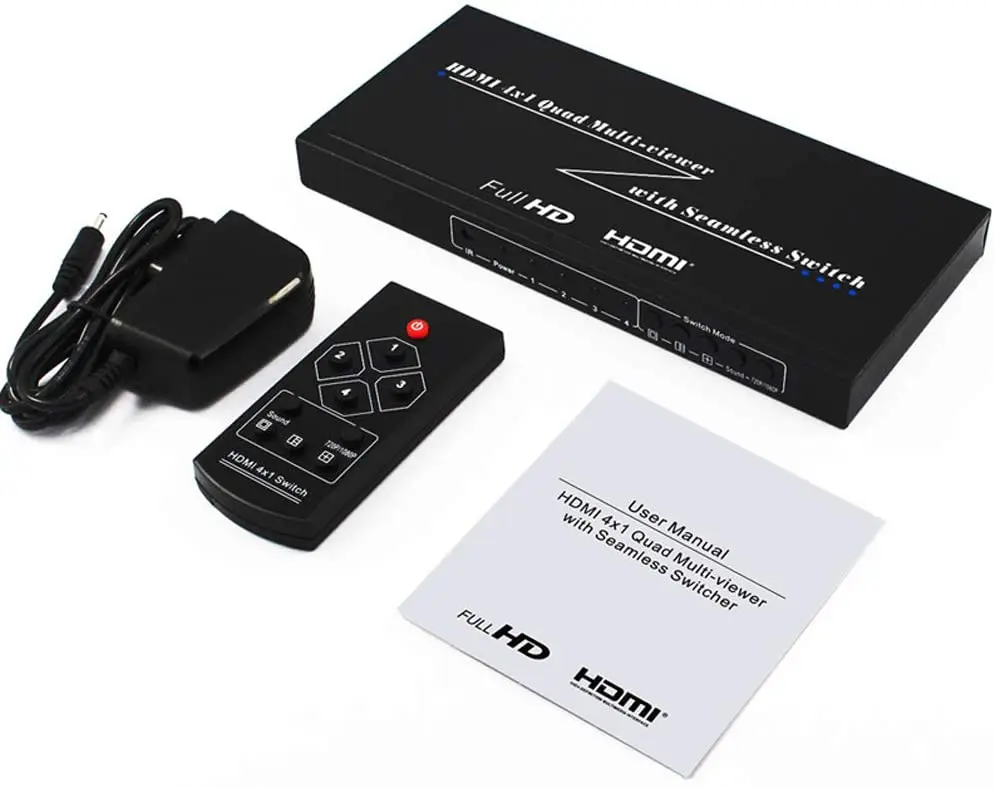 HDMI 4x1 Quad Screen Multi-Viewer Seamless Switcher 4 Ports Four-Way Image Splitter HDCP 1.2 Support 1080p for PS4 PC DVD
