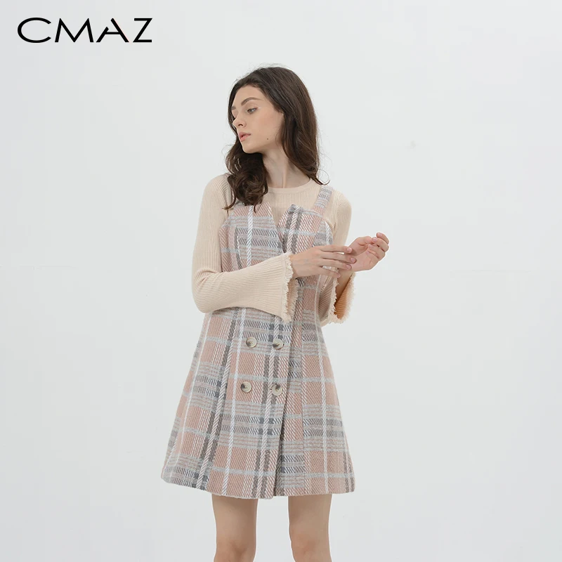 CMAZ Модная теплая уютная элегантная вязаная зимняя водолазка платье с длинными