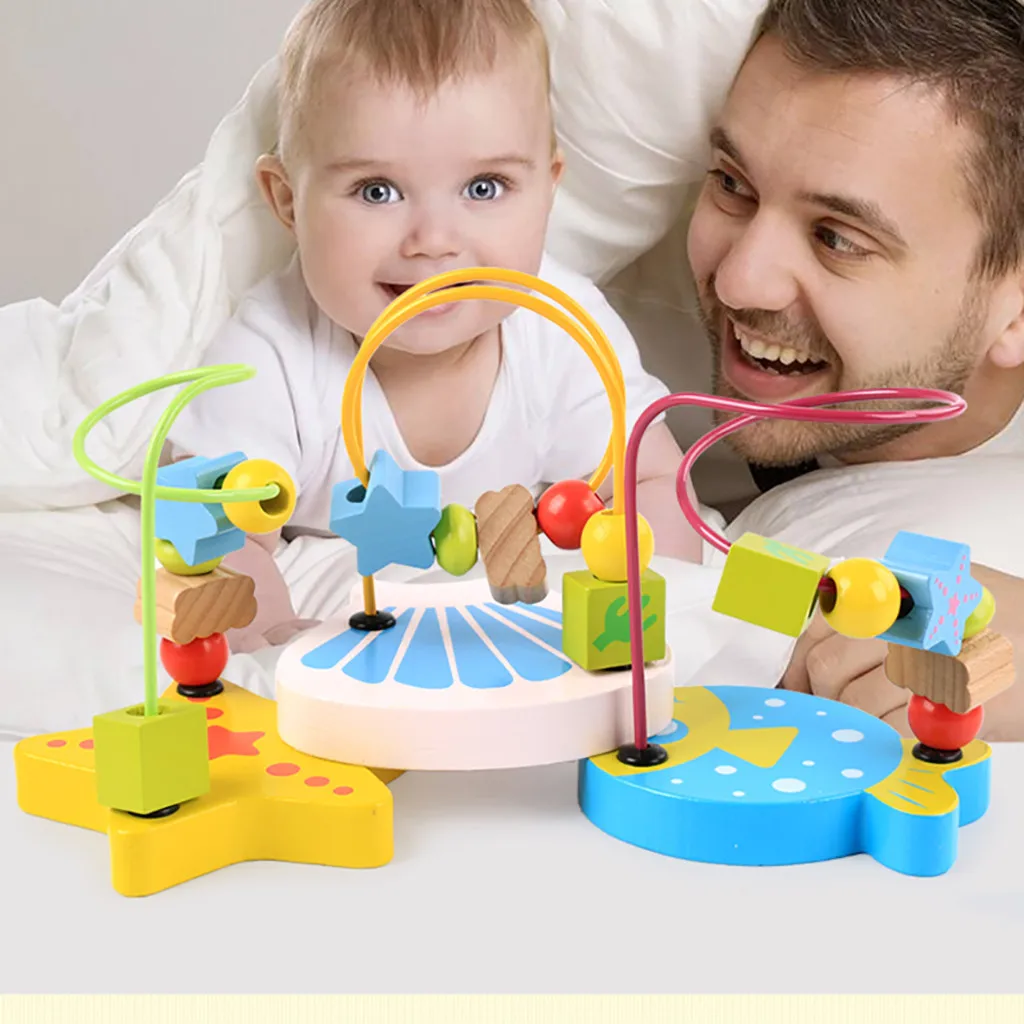 Boys Girls Educational Baby Kids Wooden Circles Around Beads Wire Maze Roller Coaster Toy Toddler Infant Intelligence Toys#g4 | Игрушки и