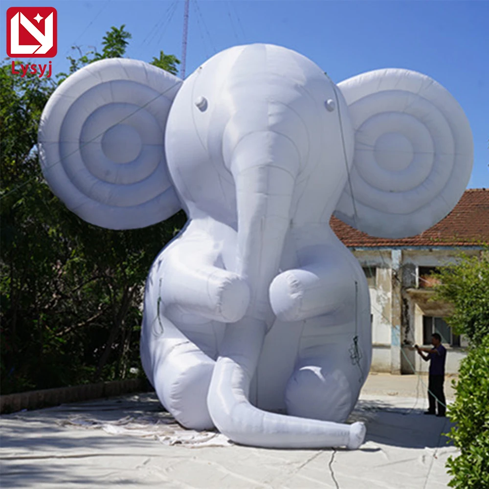 Бело-белый гигантский надувной слон рекламная цифровая печать надувные