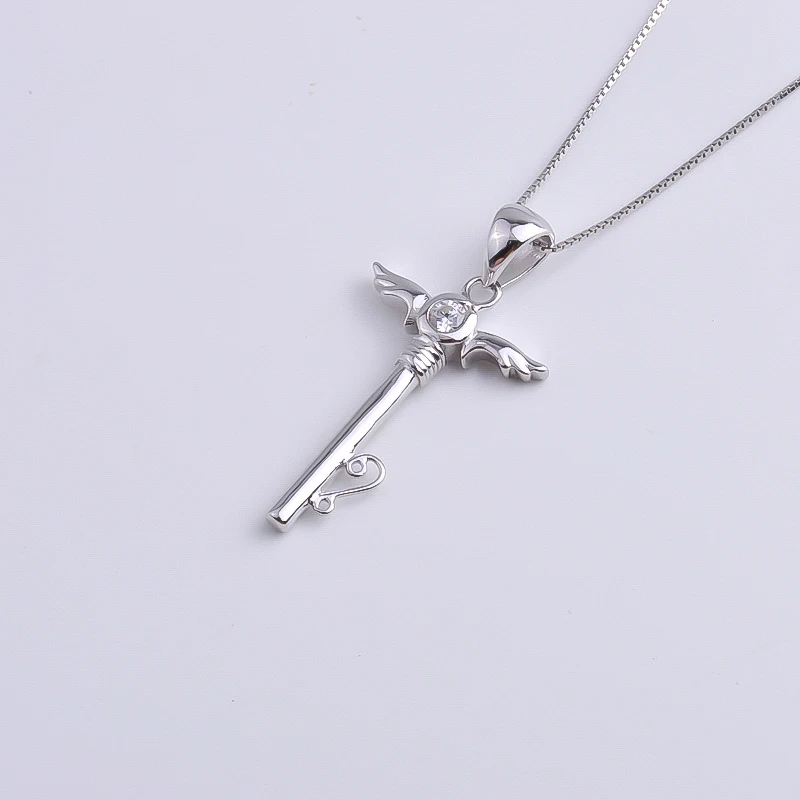 Pekurr 925 Sterling Silver Zircon Heart Fairy Angel Wing Key Necklaces For Women Crystal Cross Pendants Wedding Fashion Jewelry | Украшения