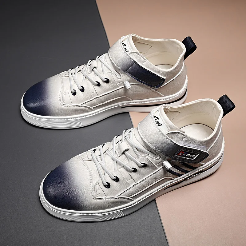 Online Penjualan Terbaik Sepatu Fashion Pria Sneakers Kulit Kait & Lingkaran Untuk Pria Sepatu Dewasa Kasual Tahan Lama Sepatu Flat Nyaman