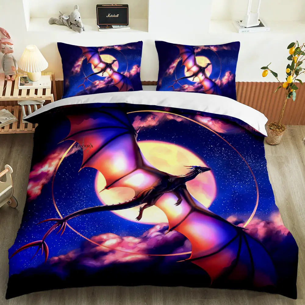 Комплект постельного белья с пододеяльником и изображением дракона покрывала