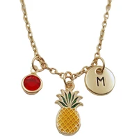 little pineapple initial letter creative birthstone gold necklace fashion jewelry women gifts christmas accessories pendant