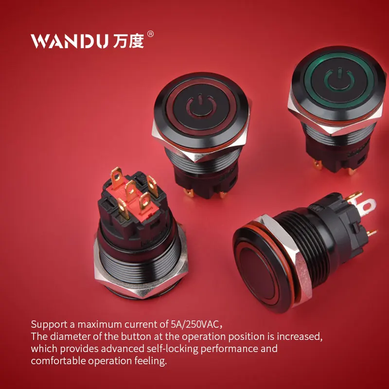 WD19mm символ светильник 5A черный корпус металлический кнопочный