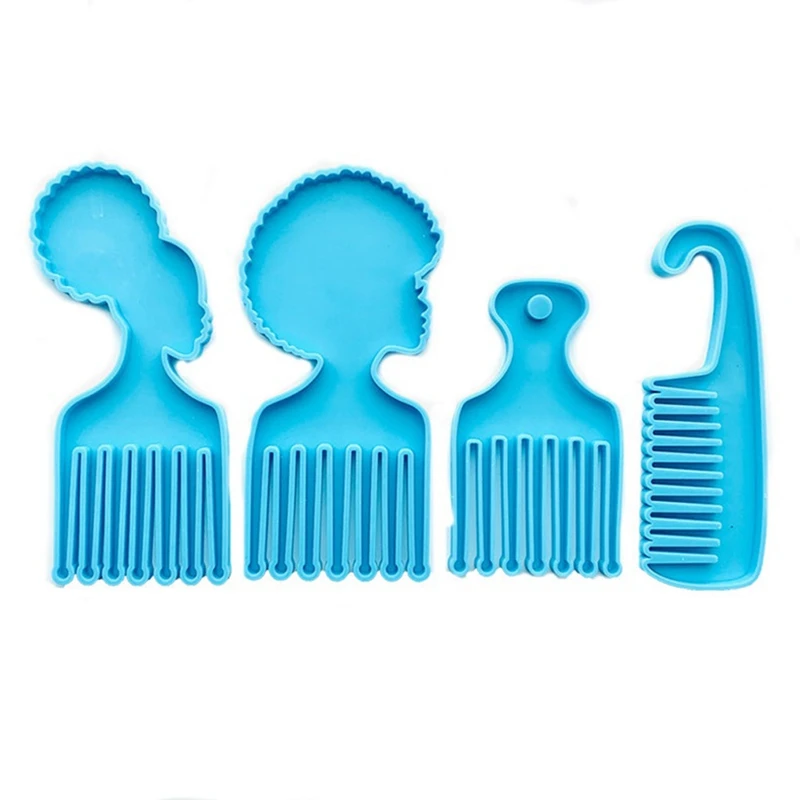 

4 Pcs Hair Pick Mold Comb Resin Mold Afro Comb Silicone Mold Epoxy Casting Comb Molds for DIY Crafts Supplies