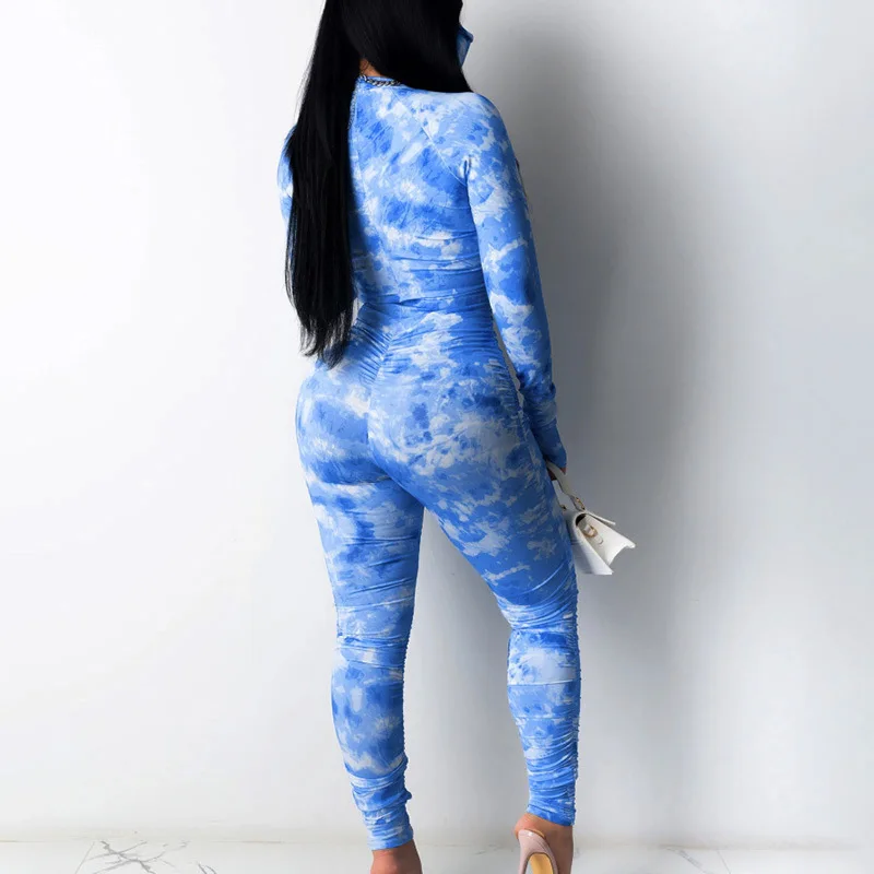 

2020 Autumn Ladies New Sports One-piece Trousers High Waist Tight-fitting Buttocks Tie-dye Shrinking Bodysuits Jumpsuit Women