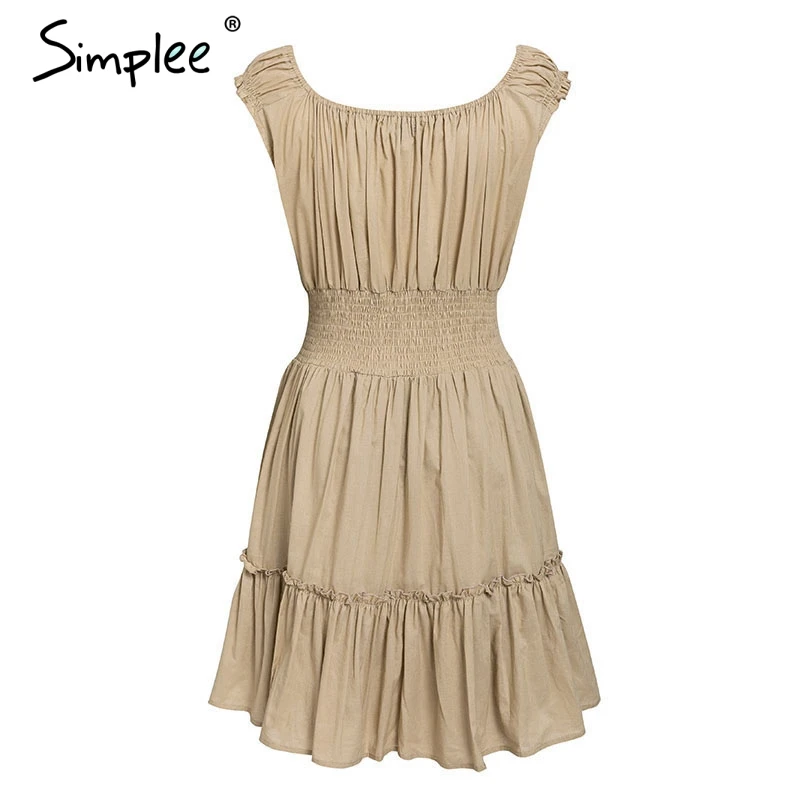 Летнее женское льняное платье Simplee винтажное плиссированное вечернее цвета хаки