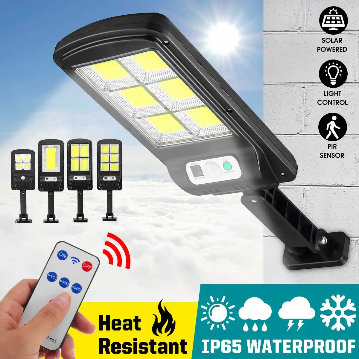 

3 режима, регулируемый уличный светильник COB на солнечной батарее, IP65, водонепроницаемый настенный светильник с пассивным ИК датчиком движе...