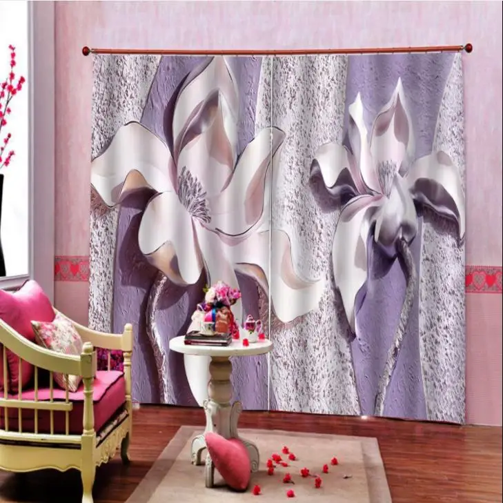 

3D Stereoscopic Flower Window Blackout Curtains For Living Room Bedroom Home Decoration Purple Romantic Flower Drapes