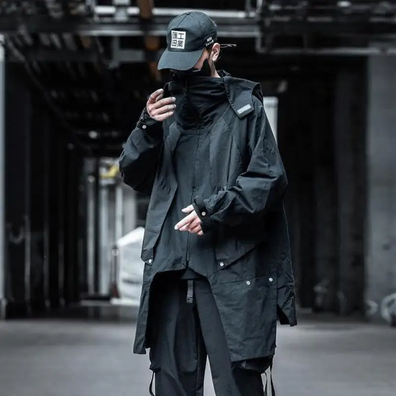 Куртка мужская длинная свободная в стиле хип-хоп с карманами | Мужская одежда