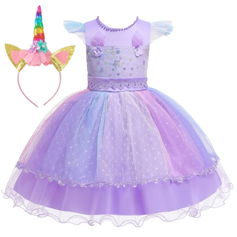 

Summer new girls beaded puff princess dress unicorn children's dress Halloween cosplay costume children's dress