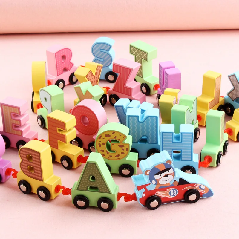 Буквенный поезд строительный блок для 0/3 лет английский буквенный прицеп раннего