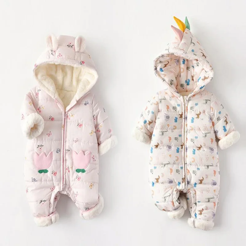 

Winter Baby Boys and Girls Clothes Plus Velvet Thicken Dinosaur Shape One-piece Romper Newborn Warmth Quilted Out Clothes