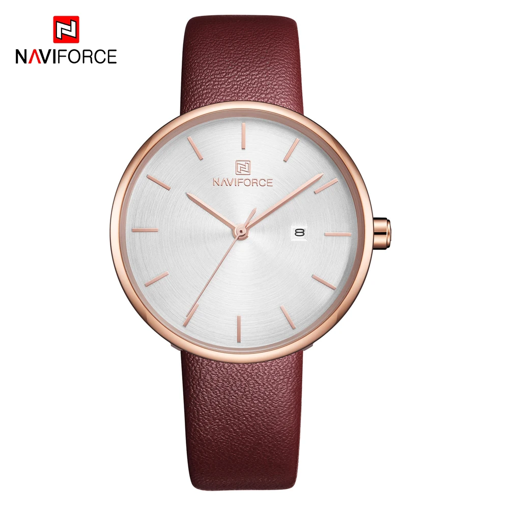 Red NAVIFORCE женские часы модные женские красные PU ремешок для часов кварцевые Дата повседневные часы водонепроницаемые наручные часы подарок для девушки жены женщины - Цвет: Red