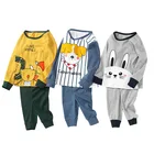 Новинка 2021, Детские пижамные комплекты для малышей, хлопковая футболка с длинным рукавом и штаны, одежда для девочек с мультяшным рисунком, одежда для сна из 2 предметов, костюм, пижама, одежда для мальчиков
