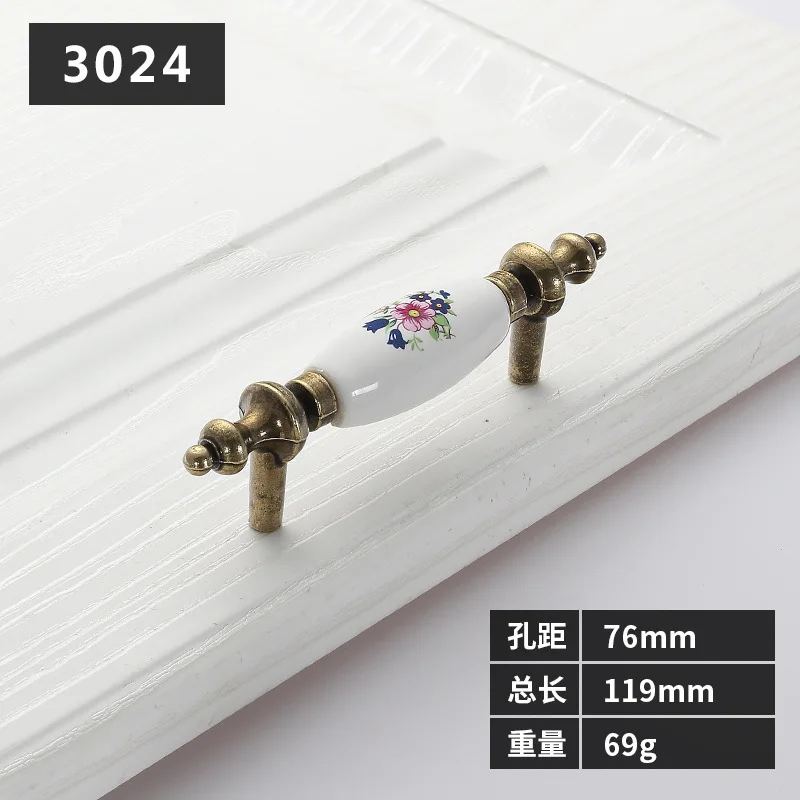 76mm hole spacing Античная Керамика ящика Потяните ручки шкаф дверная ручка, шкафчик дверную ручку счастливый цветок дома ручки для мебели - Цвет: 76mm hole spacing