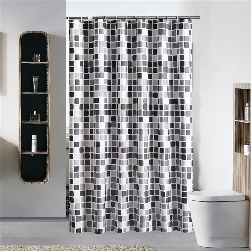 Black+white+gray Plaid Bathtub Bathroom Fabric Shower Curtain Waterproof Mildewproof With 12 Hooks Bath Curtains 200X200cm | Дом и сад