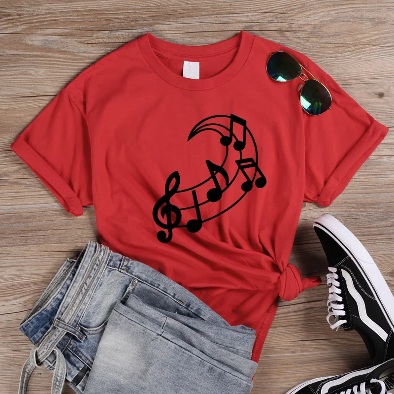 ONSEME Music Note Moon Graphic Tees женская одежда 2019 летняя футболка с короткими рукавами для