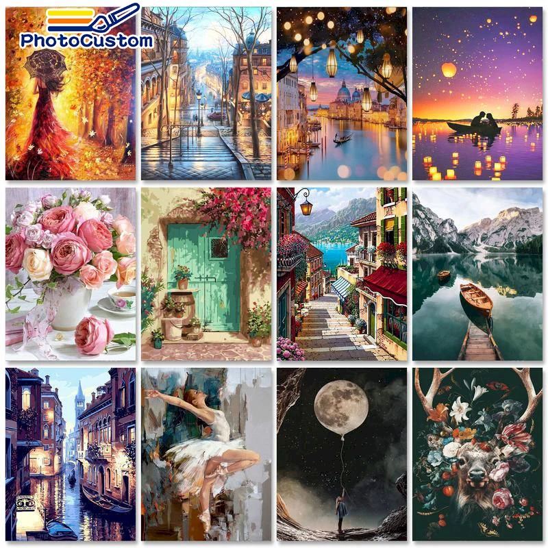 PhotoCustom 60x75cm Paint by numbers Handpainted Canvas painting Scenery Painting by numbers For adults Home decor