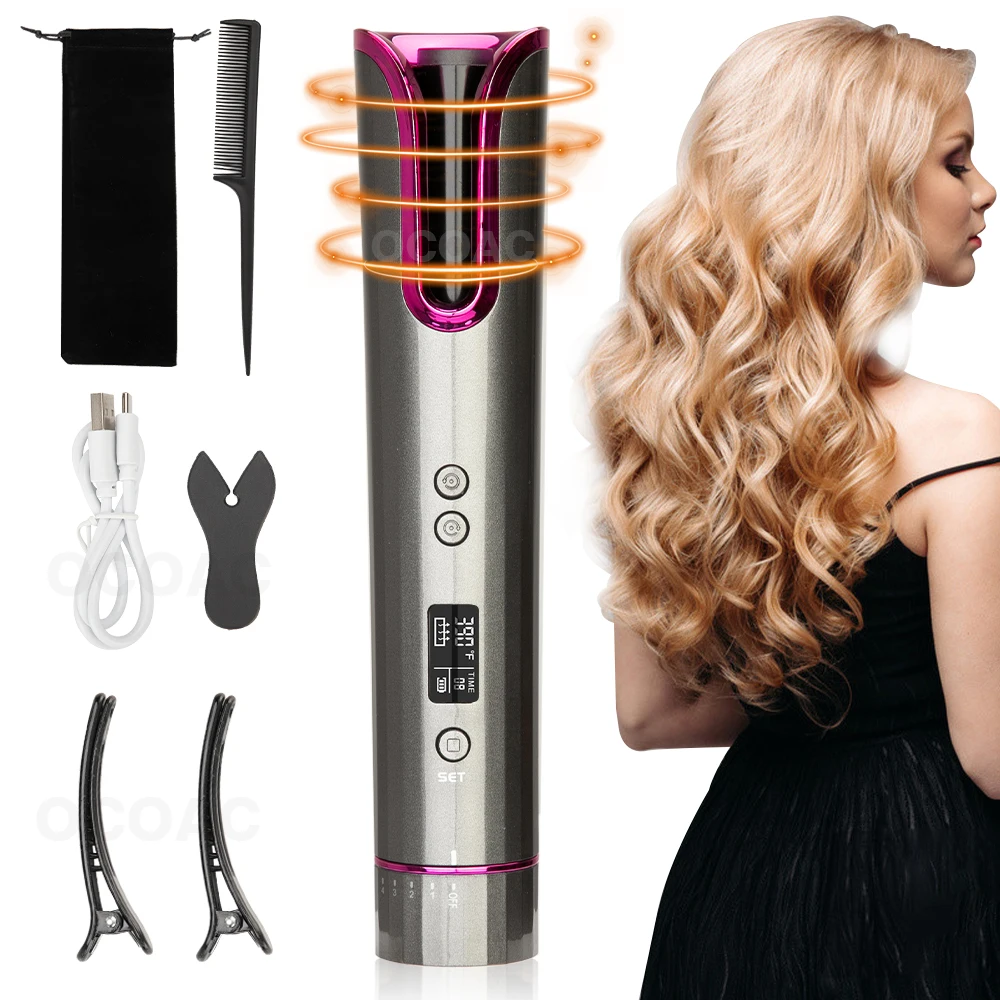 

Automatic Curling Iron Wireless LCD Rechargeable Waver Tongs Hair Heating Ceramic Hot Tools Adjustable Portable Hair Styler Roll