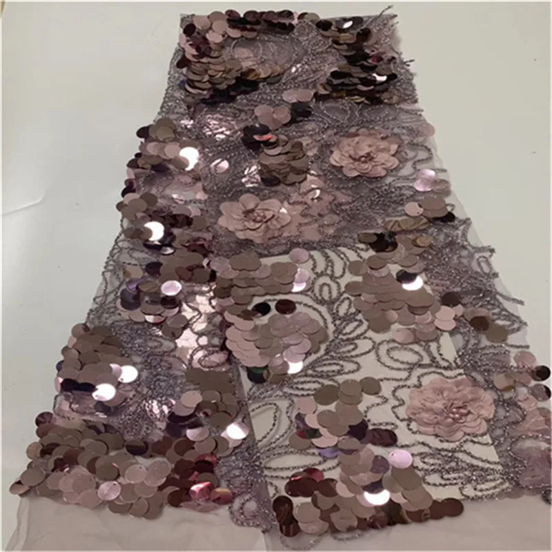 Новинка 2019 яркая кружевная ткань из нигерийского тюля золотого цвета с бусинами