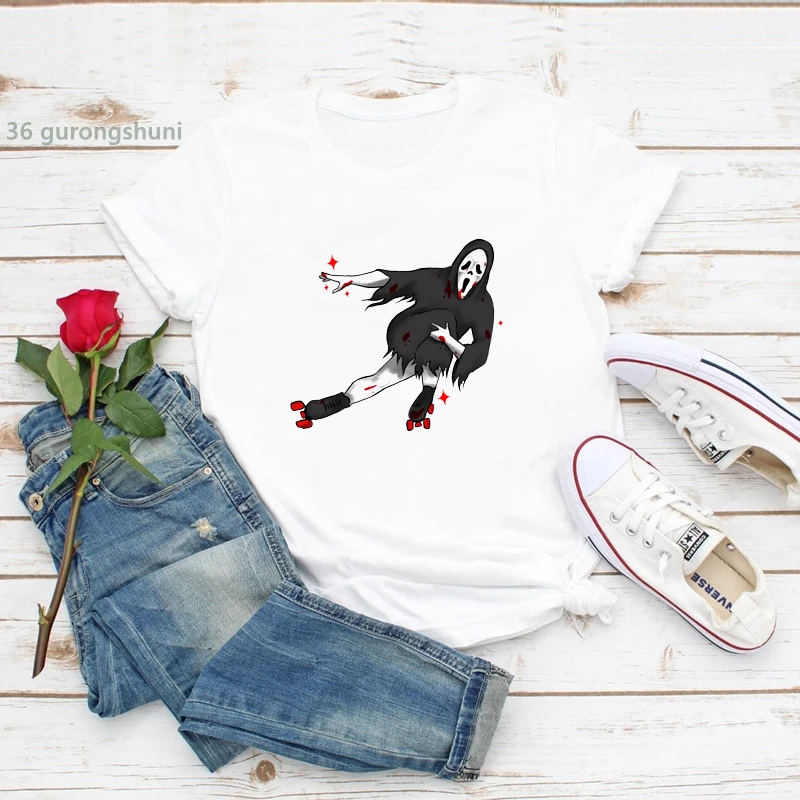 

novelty design t shirt femme horror skull love skating sports graphics funny women t-shirt summer Hip hop casual girls tees
