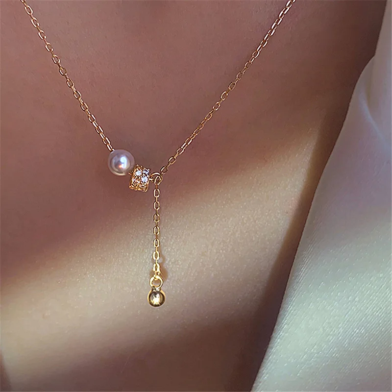 

Trendy Jewelry Zircon Pearl Pendant Necklace 2021 New Design Golden Plating Chain Necklace For Women Party Gifts