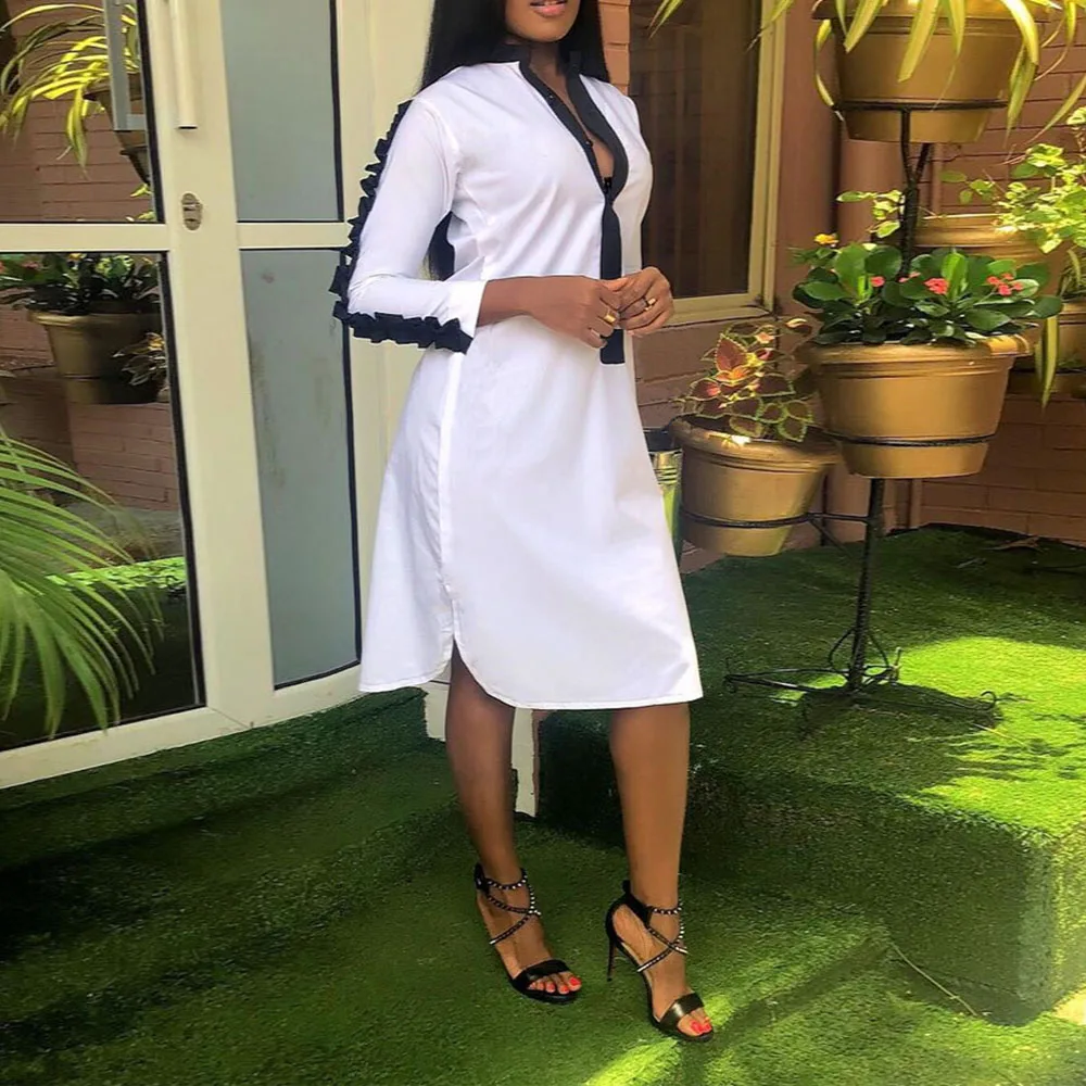 Белое платье рубашка 2020 элегантные Лоскутные дизайнерские платья для женщин